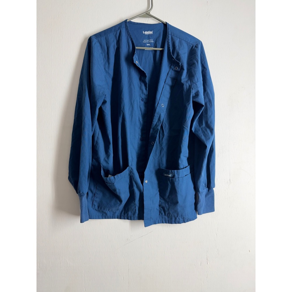 Landau Essentials Blue Scrub Jacket Snap Front Medical Nurse Uniform Small SML